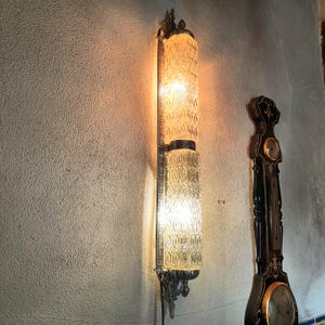 Vintage Glass and Brass Wall Light, Art Deco Sconce, Decorative Lighting, Retro Interior