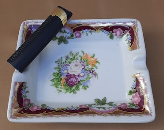 花飾りが付いたタバコ 2 本用のビンテージ セラミック灰皿。 - Etsy 日本