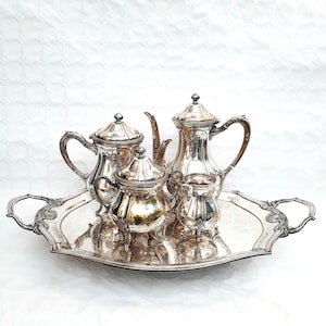 Vintage Silver Plated Brass Tea/Coffee Set with Tray - Elegant Home and Gift Set