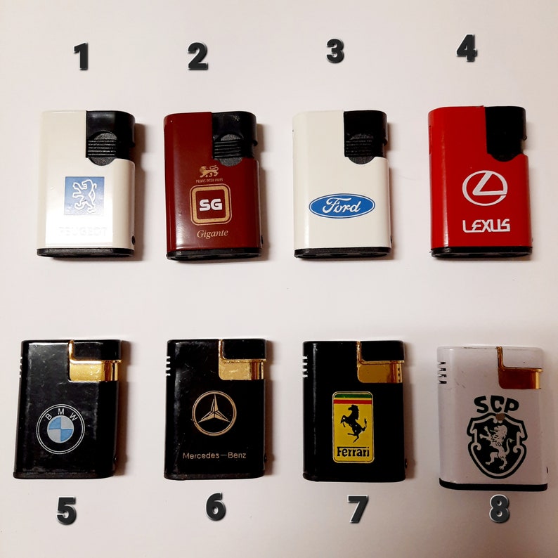 Vintage Lighters. Metal Lighters With Logos of Automobile Brands. Gas