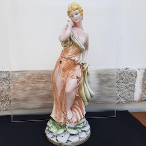 Large Vintage Porcelain Figurine of a Woman in Classical Style | Hand-Painted, Glossy Glaze, Elegant Home Decor