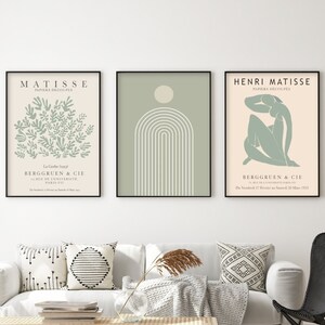 Matisse Exhibition Print Set, Sage Green Print Set, Gallery Wall Set, 3 Piece Wall Art, Abstract Sage Green Prints, Modern Gallery Wall Art.