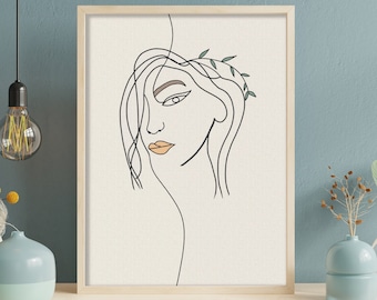Female Line Art Print, Minimalist Woman Portrait (Digital Download)