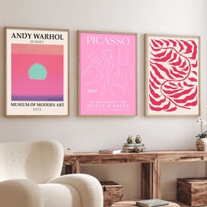 Trendy Gallery Wall Art Set Of 3 Prints, Andy Warhol Print, Picasso Poster, Matisse Print, Pink Poster Set, Gallery Wall Bundle, Picasso Set