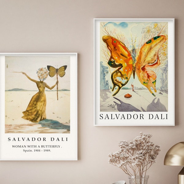 Set of 2 Salvador Dali famous Painting, Woman with a butterfly  and Venus, Exhibition Museum Poster, Digital Download