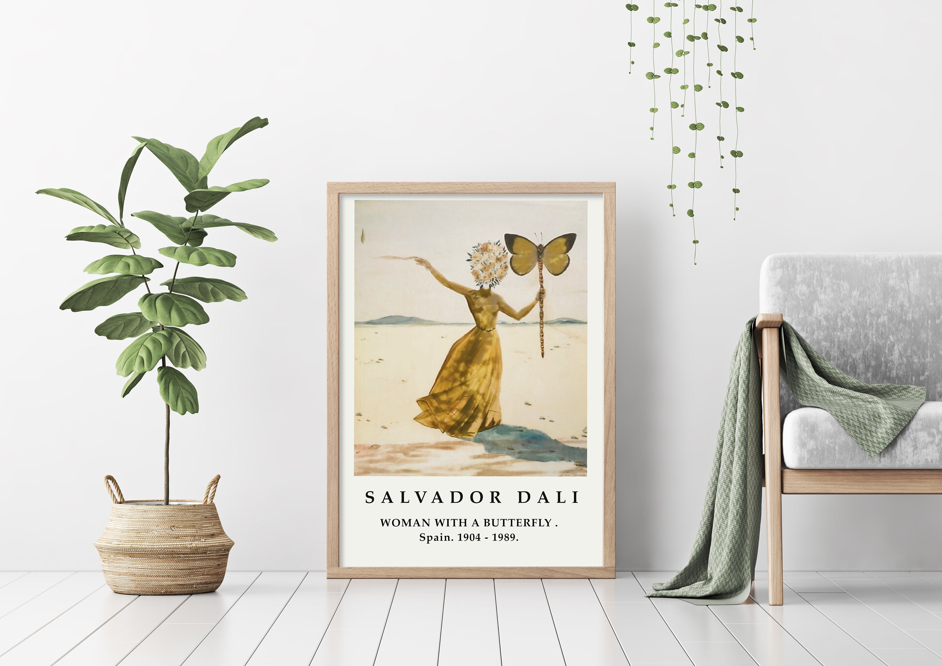 Salvador Dali Famous Painting, Woman with a butterfly Poster, Classic Artists Painting, Poster, Beige Art Print, Classic Art.