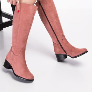 Handmade Genuine Leather Knee-High Women&#39;s Boots | Custom Fit Elastic Panel, 5cm Heel