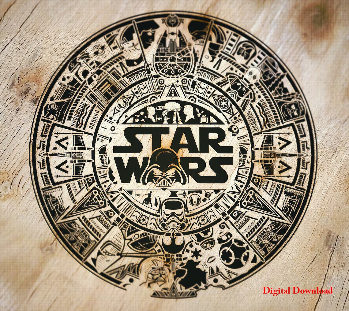 Star Wars 2 Jedi Like Aztec Calendar Mayan Calender Vector Dxf, Cdr,svg