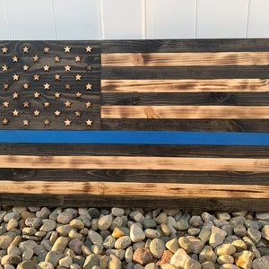 Wood Thin Blue Line Flag
