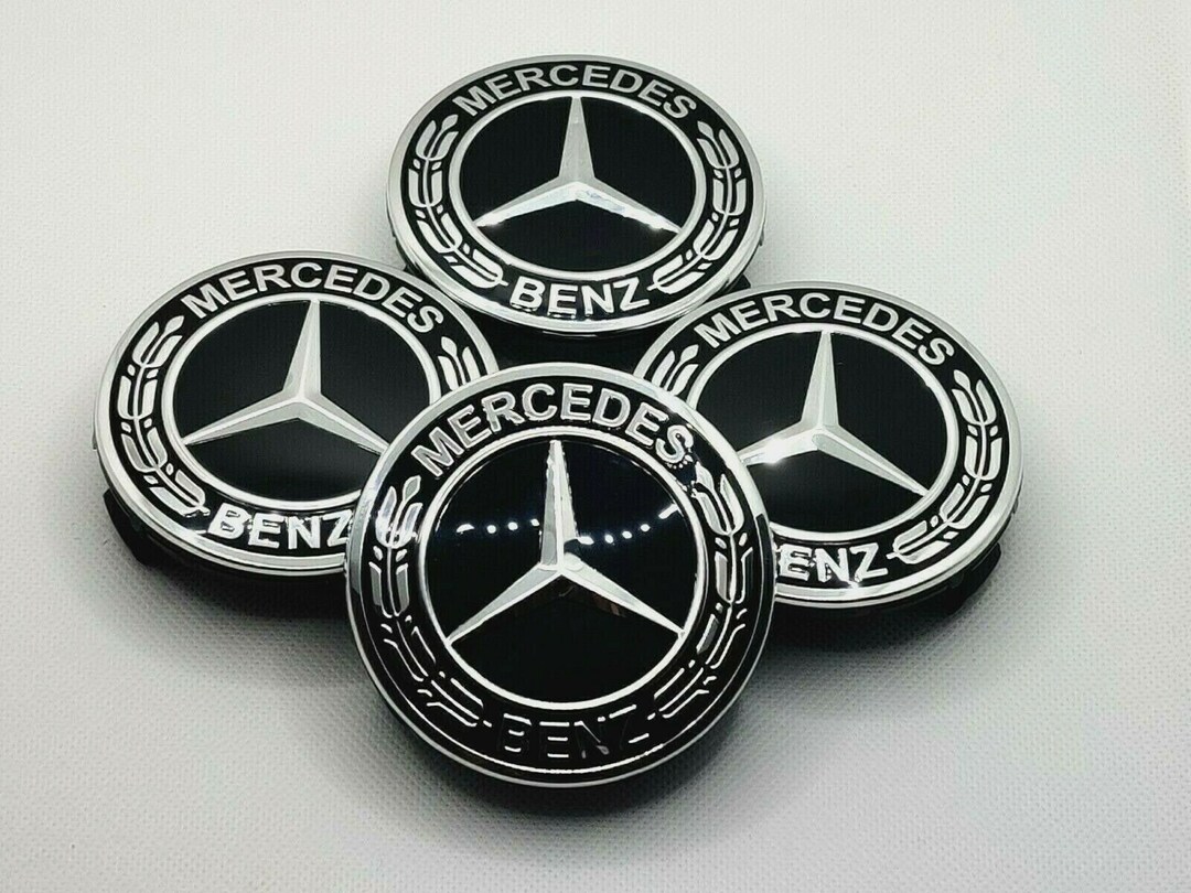 4x Mercedes Black Alloy Wheel Centre Hub Caps 75mm A B C E S M Class ML ...