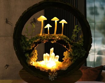 Adornos de troncos, luces de hongos creativas y lindas, luces nocturnas LED de cristal, luces nocturnas pastorales, adornos de escritorio de la serie Bamboo Forest