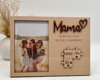 Mutter Geschenk Muttertag Bilderrahmen personalisiert. Geburtstagsgeschenk Mama Holz Puzzle. Bilderrahmen Holz mit Namen und Gravur.