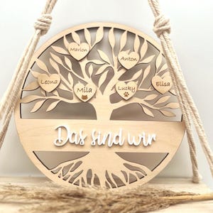 Stammbaum aus Holz mit Namen. Familienbaum mit Familienname. Lebensbaum mit Herzen. Baum des Lebens personalisiert Familie. Geschenk Mama