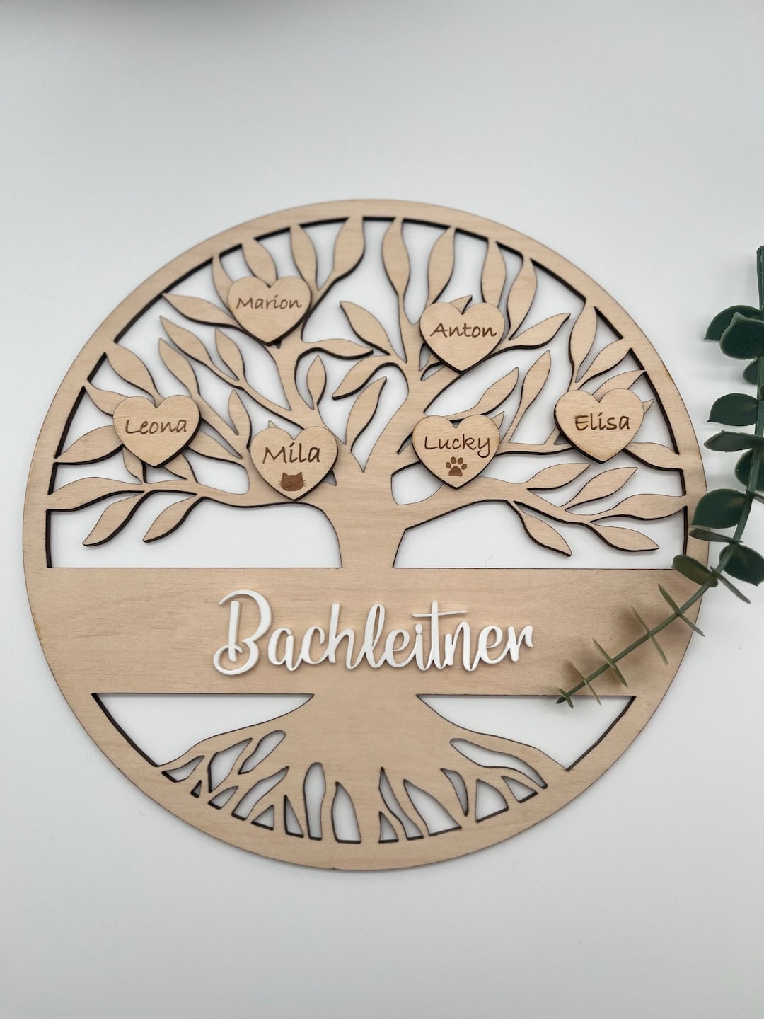 Familienbaum Holz Deko. Lebensbaum personalisiert. Geschenk Familie