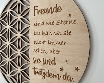 Geschenk Freunde mit Spruch aus Holz. Lebensblume Freundschaft. Weihnachtsgeschenk . Schild Holz Geschenk beste Freundin, bester Freund.