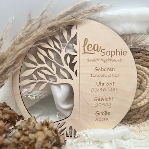 Geschenk Geburt. Taufgeschenk personalisiert. Lebensbaum mit Geburtsdaten graviert persönliches Geschenk. Erinnerung Geburt. Babyfotos