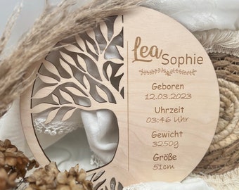 Geschenk Geburt. Taufgeschenk personalisiert. Lebensbaum mit Geburtsdaten graviert persönliches Geschenk. Erinnerung Geburt. Babyfotos