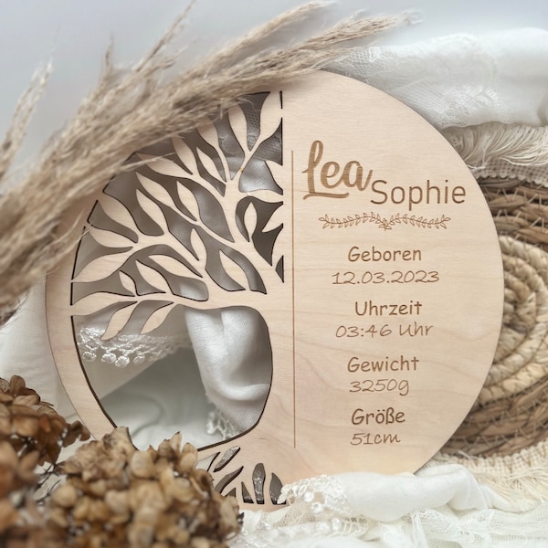 Geschenk Geburt. Taufgeschenk personalisiert. Lebensbaum mit Geburtsdaten graviert persönliches Geschenk. Erinnerung Geburt. Babyfotos