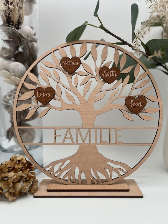 Arbre Généalogique Personnalisé En Bois - Cadeau Coeur Pour Maman, Mamie Ou Famille