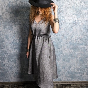 Linen dress, Linen Clothing, Summer Dress, Loose dress, Adjustable Waistline dress, Asymmetrical dress, Midi dress