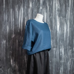 Casual loose blouse for woman from natural Stonewashed Linen which meets OEKO-TEX standard.