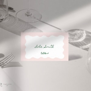 TABLE PLACE CARDS / wavy edge scallop reception table place setting / calligraphy place setting / name cards / handwritten table no / 0014