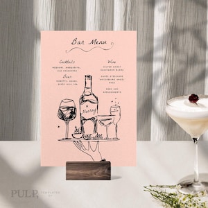 Modelo de CARDÁPIO DE BAR + BEBIDAS | Desenho à mão e rabiscos manuscritos ilustrados Cardápio de casamento caprichoso | Bandeja de bebidas 0035