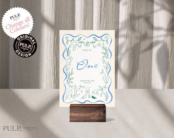 RECEPTION TABLE NUMBERS Template | Wedding Table | Whimsical, Wavy, Funky Hand Drawn Numbers | Handwritten & Hand Drawn Illustrations | 0046