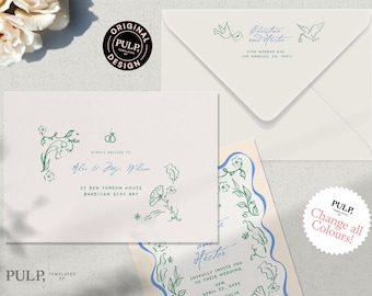 PRINTABLE ENVELOPE ADDRESS template | whimsical hand drawn illustration | wedding party invite | floral wedding | 0046