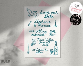 Save the Date Invitation (template) with whimsical illustrations | 0057