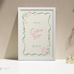 PERSONALISIERTE ZEICHENVORLAGE | handgezeichnete Illustrationen | Handgeschriebene Schrift | benutzerdefinierte Hochzeit Beschilderung | Ereignis Zeichen | Ausdruckbar | Wildblume | 0041