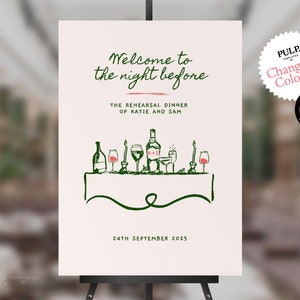REHEARSAL DINNER WELCOME sign template | dinner party | wedding rehearsal | whimsical, funky, hand drawn, handwritten | download | 0035