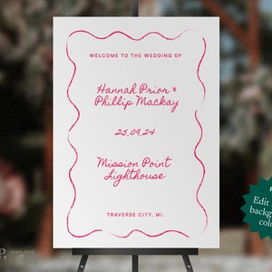 WELCOME SIGN TEMPLATE | wavy edge scallop wedding ceremony | reception sign | baby shower | bridal shower | hen | birthday party sign | 0010
