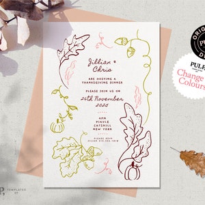 THANKSGIVING INVITE template | hand drawn, fall, autumn inspired illustrations | friendsgiving gathering | 0040