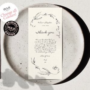 THANK YOU Tischkarten-Set | Hochzeit Dankeskarte | Tischnotiz | Italienische wunderliche handgezeichnete illustrierte Karte | handgeschrieben | 0036