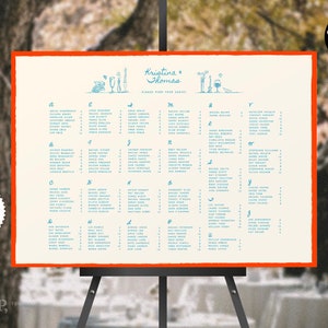 SEATING CHART TEMPLATE (alphabetical) | wedding reception | whimsical hand drawn handwritten signage | bold and colorful | A-Z | 0039