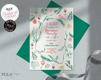 HOLIDAY PARTY INVITE template | hand drawn, whimsical winter Christmas illustrations | 0036