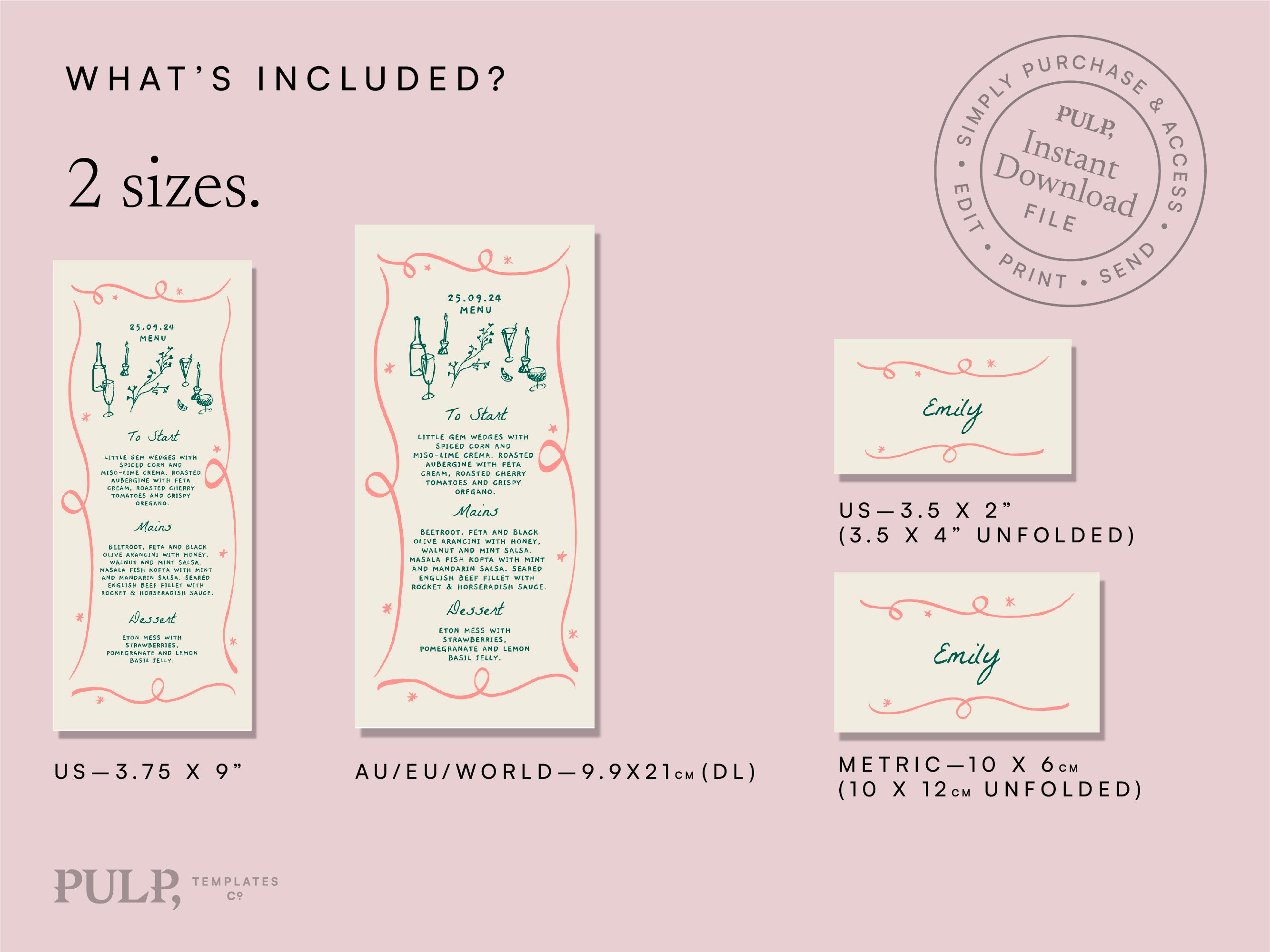 MENU + PLACE CARD Template | Hand Drawn & Handwritten Scribble ...