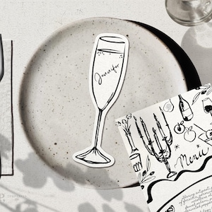 forme champagne à découper pour TABLE DES CARTES DE TABLE | cartes de visite fantaisistes dessinées à la main | funky, cool | 0035
