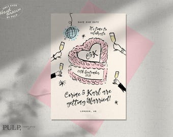 SAVE THE DATE template | cute whimsical, funky, hand drawn | retro vintage doodles | invitation | 0060 v4
