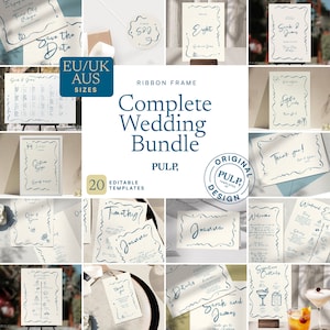 COMPLETE WEDDING BUNDLE templates **A sizes (cm) only** | Hand drawn & Handwritten Wavy Ribbon illustrated Whimsical Sign | Colorful | 0041