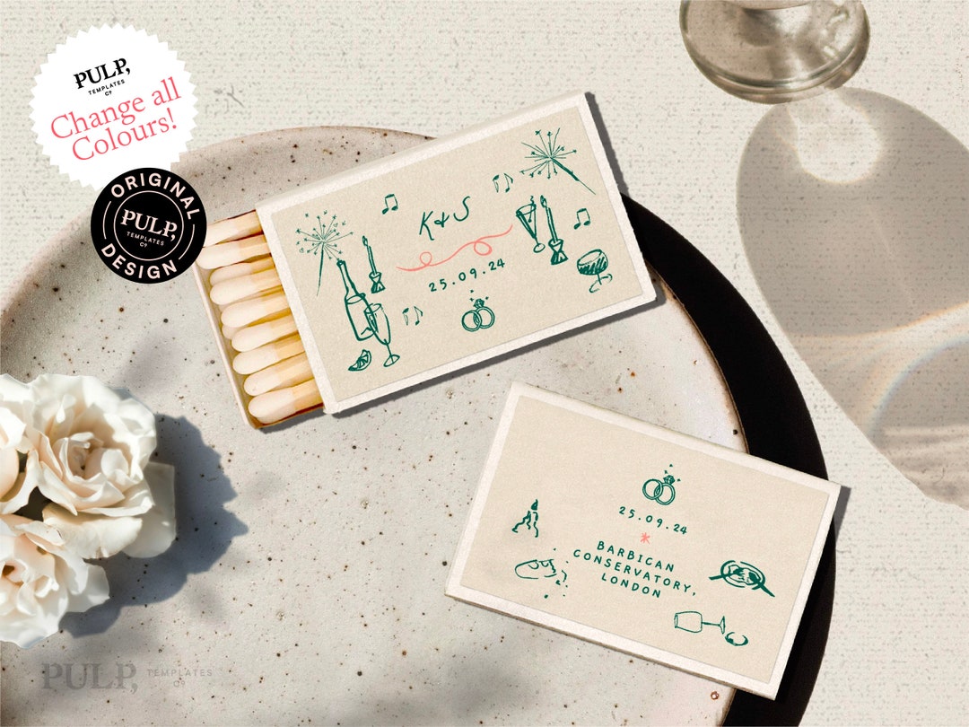 MATCHBOX FAVOR Template | | Unique, Funky, Colorful Hand Drawn ...