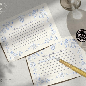 Cartes-conseils dessinées à la main pour baby shower | Modèle imprimable pour les futurs parents | Idée cadeau unique |  0033