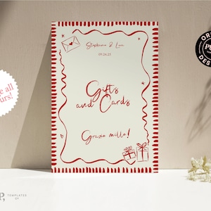 GESCHENK TISCHSCHILD Vorlage | retro handgezeichnete italienische Illustrationen | Handgeschriebene Schrift | flippige Hochzeitsbeschilderung | Ereignisschild | druckbar | 0041