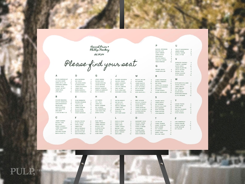 Seating Letters SEATING CHART TEMPLATE (alphabetical) | Wedding Reception Seating Chart ...