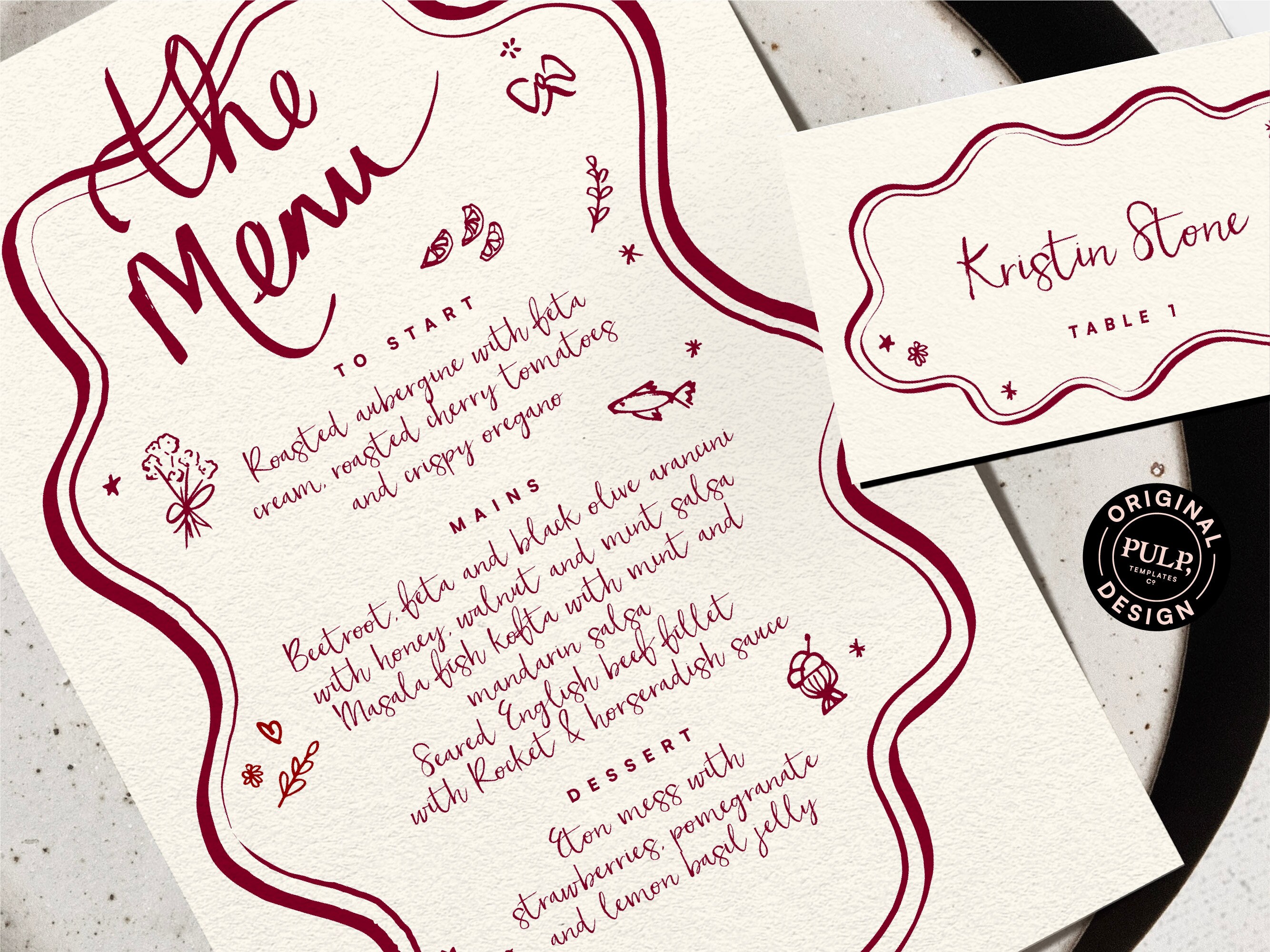MENU + PLACE CARD Template | Hand Drawn & Handwritten Scribble ...