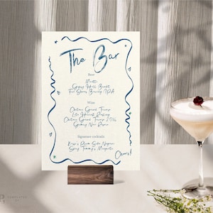 BAR + DRINKS MENU template | Hand drawn & handwritten whimsical Menu | colorful, wavy squiggle ribbon edge |0041