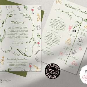 WEDDING WELCOME LETTER + timeline template | itinerary | welcome note | Italian destination | weekend events | handwritten hand drawn | 0036