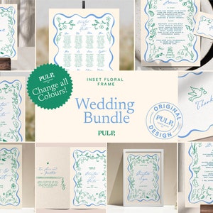 WEDDING on the day BUNDLE TEMPLATES | hand drawn & handwritten unique, fun, illustrated whimsical signage | trendy wavy edge colorful | 0046