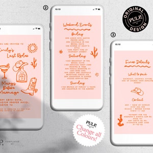 BACHELORETTE PARTY INVITATION and Weekend Itinerary Template | evite | hens | last rodeo, cowgirl illustration | handwritten | fun | 0024